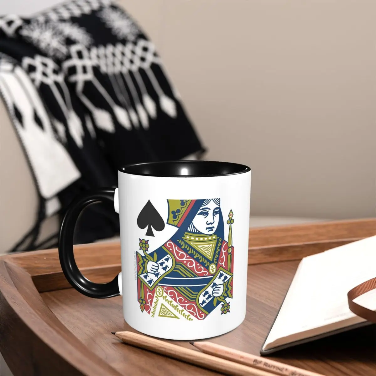 Playing Card - Queen Of Spades Mug Funny Ceramic Coffee Cups Tea Mugs Milk Cup Drinkware Gifts for Woman Man