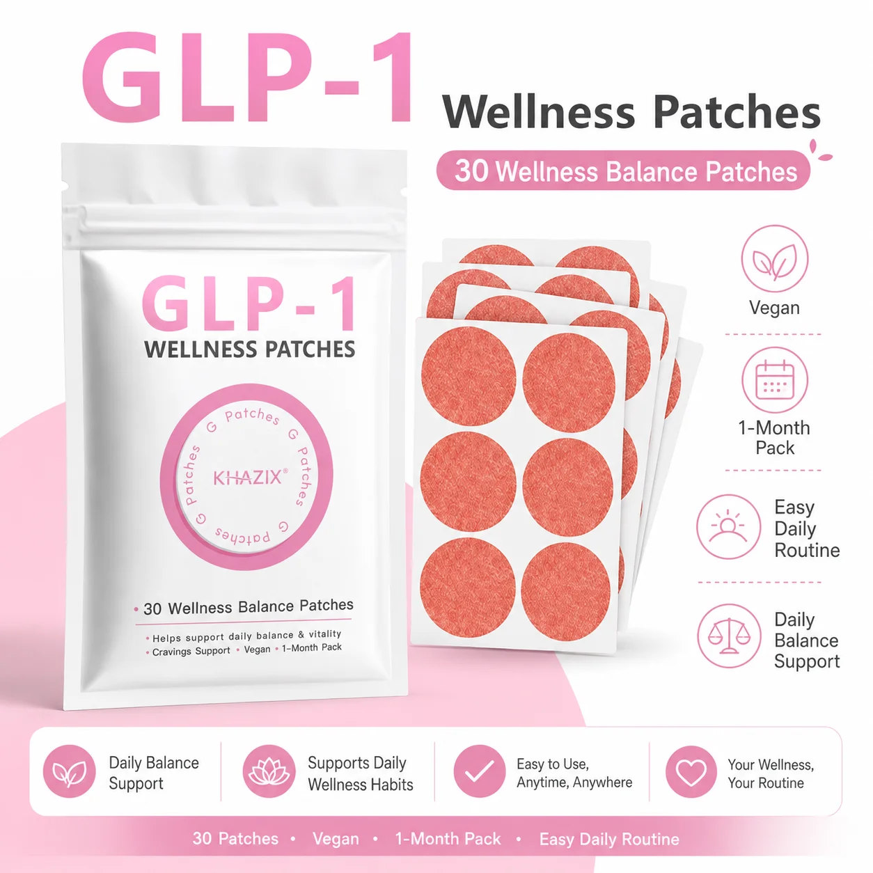 30Pcs Energy Patches Natural Ingredients Vegan Friendly Daily Energy Boost Patch Portable Body Stickers for Work Travel Sports