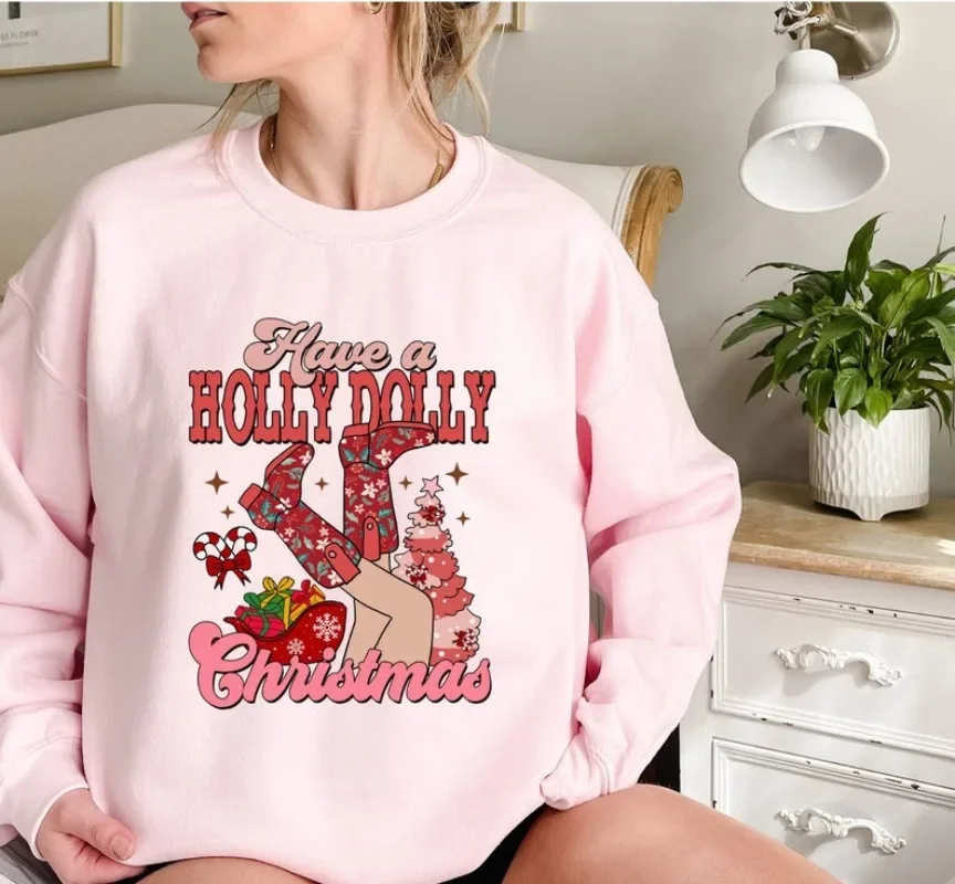 لديك هولي دوللي عيد الميلاد النساء الملابس الجرافيك البلوز هوديي دوللي بارتون قميص البلد عيد الميلاد البلوز الملابس الترويجية #3