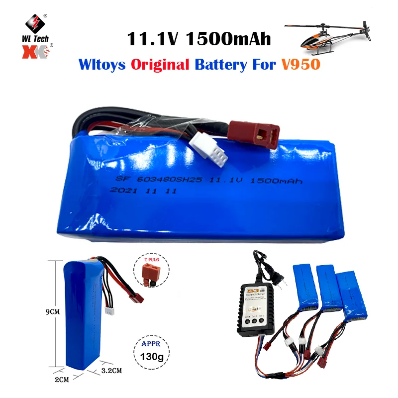 

Оригинальный аккумулятор Wltoys V950 3S 11,1 В 1500 мАч T Plug Аккумулятор Lion RC аккумулятор для самолета B3 зарядное устройство для V950 радиоуправляемых Запчасти для вертолетов