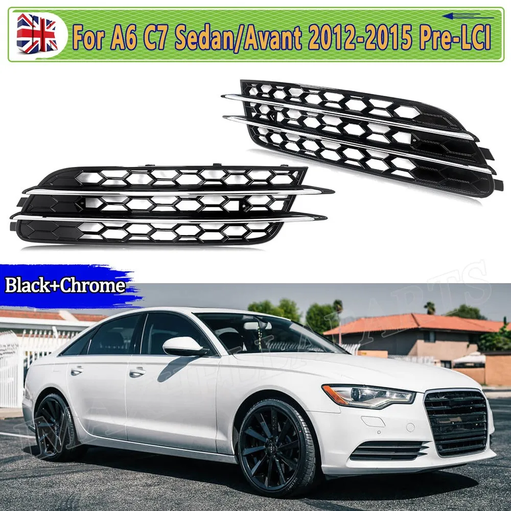 

Front Lower Fog Light Cover For Audi A6 C7 Diesel 2012 2013 2014 2015 Fog Light Lamp Honeycomb Covers Frame Chrome Trim
