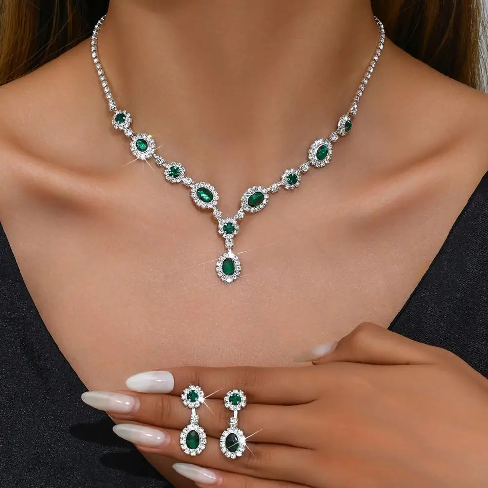 مجموعة مجوهرات حجر الراين لامعة حجر الراين مجوهرات الزفاف قلادة طقم من الحلقان مجوهرات حجر الراين الرجعية للنساء لعيد الحب