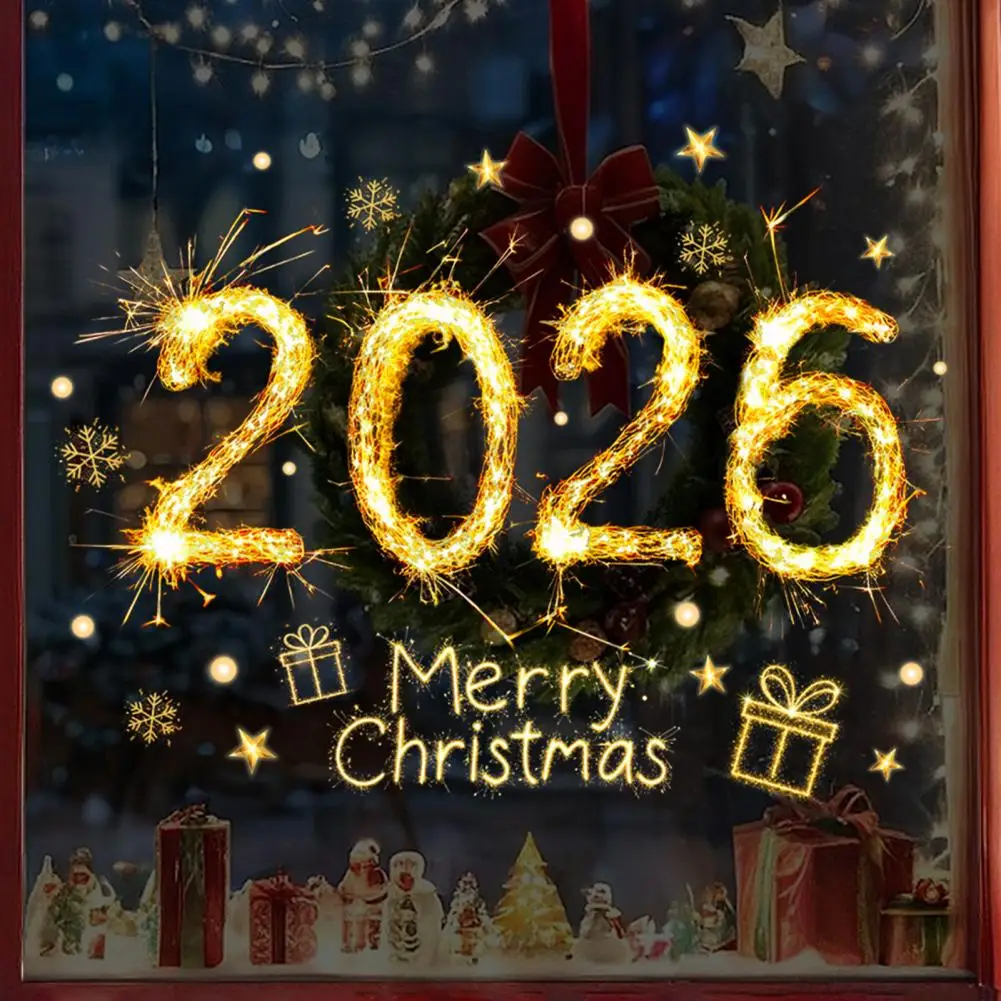 زينة النافذة البلاستيكية أنماط عيد الميلاد الذهبية تأثير اللهب الذهبي ملصقات زجاجية عيد الميلاد 2026 عدد بركات مقاوم للماء #5