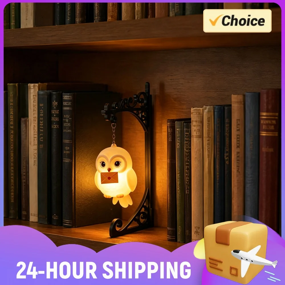 Magic Owl Bookend Shelf Lamp Iron Metal Book Organizer Vintage Decor Glowing Figurine for Home Library Reading Room Office