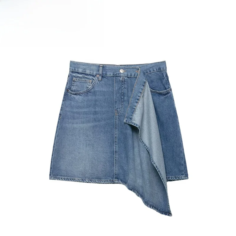 Fashionable Asymmetric Denim Skirt for Women Standard Fit A-Line Midi Skirt Polyester Fabric Iron-Free Mid-Waist Design