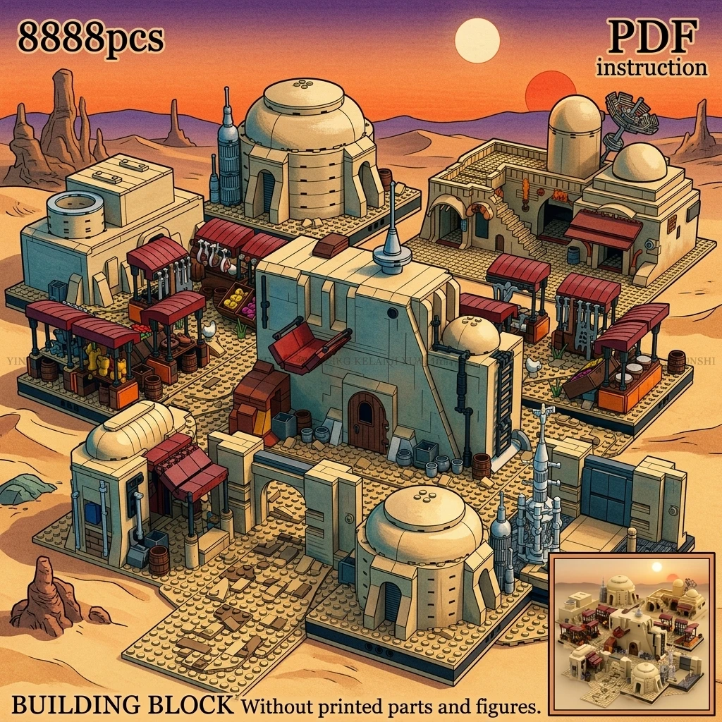 

MOC Sci-Fi Desert Planet Architecture Building Blocks Space Outpost Modular Micro Diorama Display Adult Brick Set