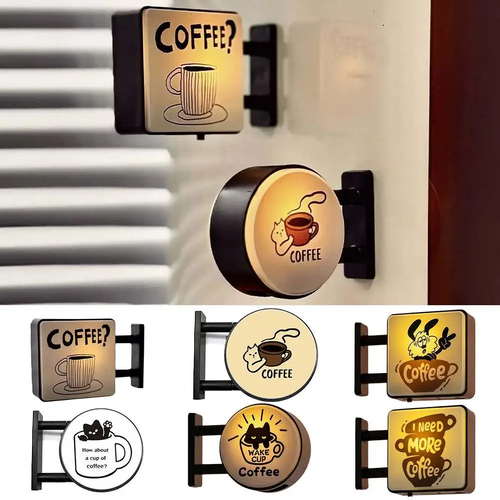 Cute Cat Coffee Light Fridge Magnet Mini Retro Coffee Sign Magnetic Atmosphere Lamp Home Cafe Office Decor Accessories