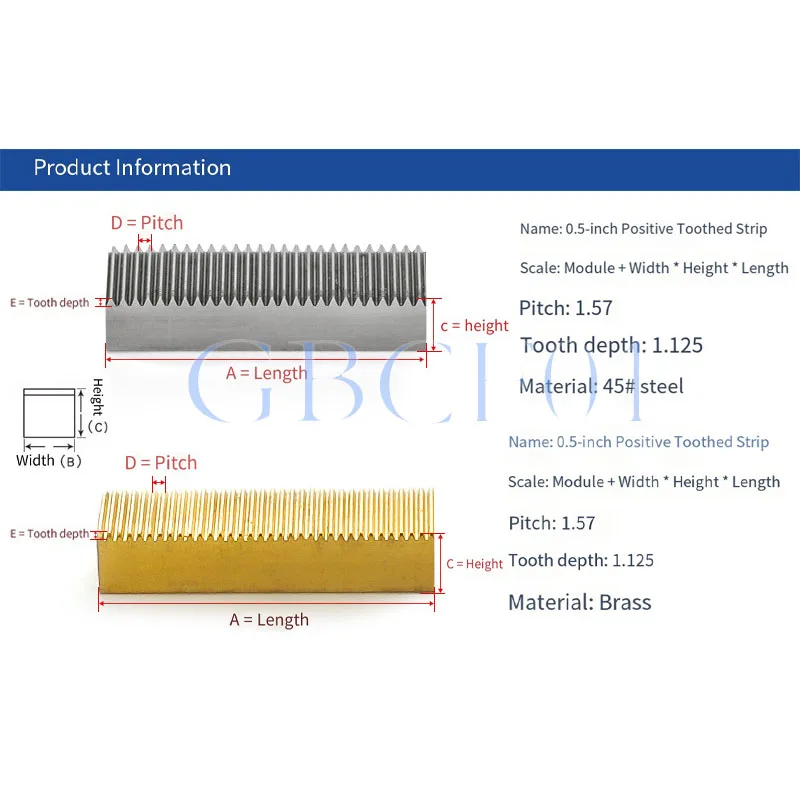 0.5 Mod Brass Gear Rack 0.5 Module Copper Straight Teeth Drive Rack Length 50mm 100mm 200mm-500mm Gear Rack