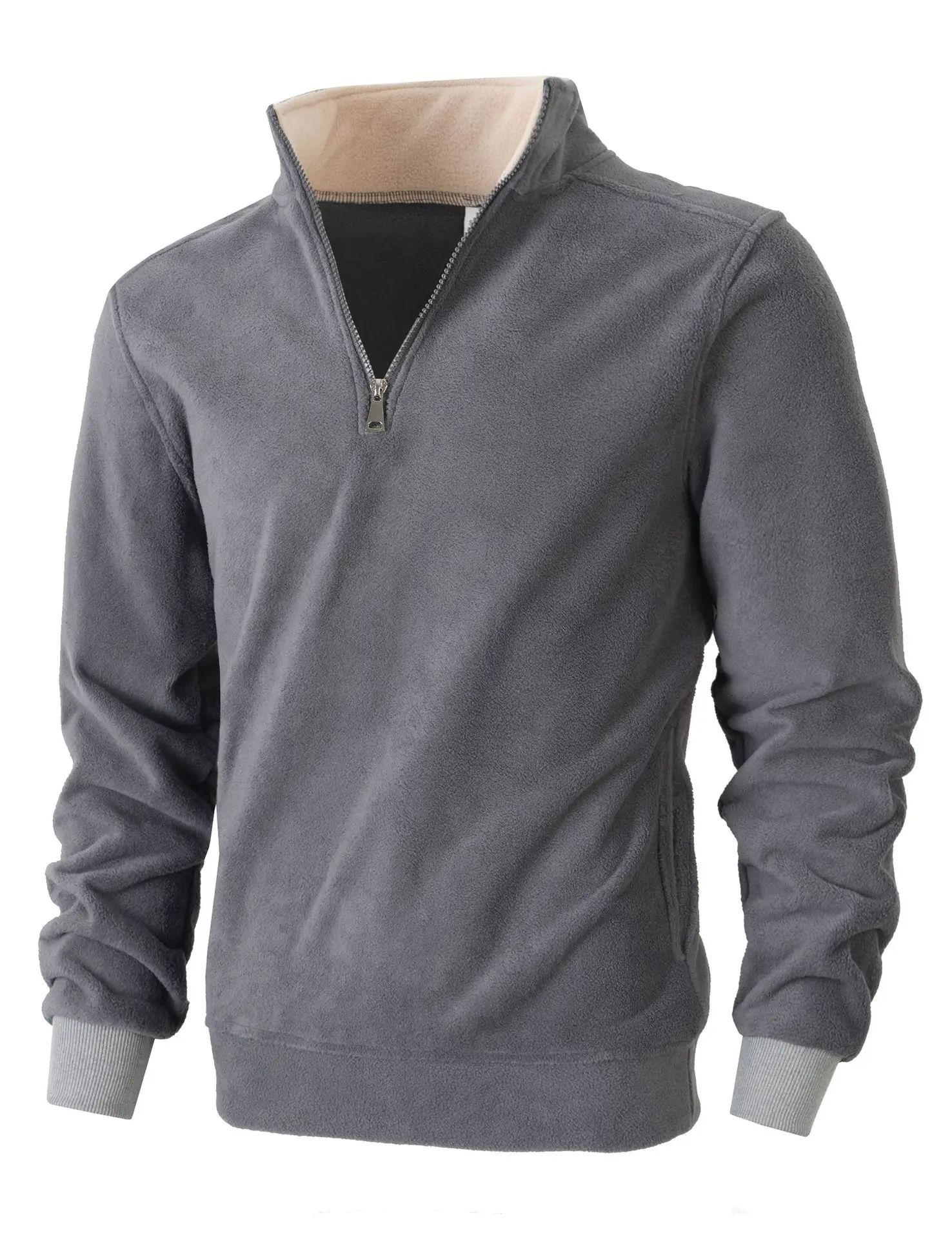 

Новая мужская двусторонняя флисовая повседневная толстовка с воротником-стойкой и полумолнией для мужчин, подходит для осенних и зимних курток.