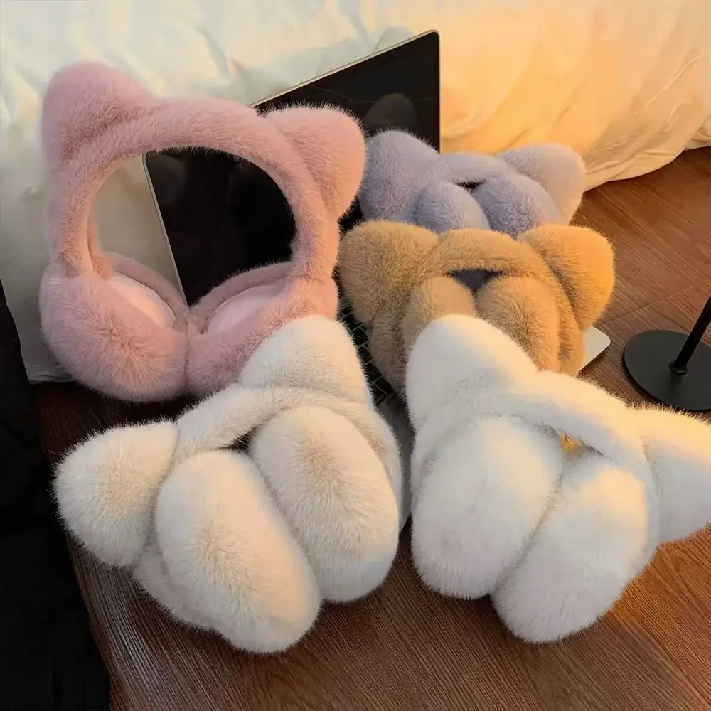 Cute Cat Earmuffs Windproof Foldable Ear Covers Retractable Winter Warm Ear Protection Outdoor