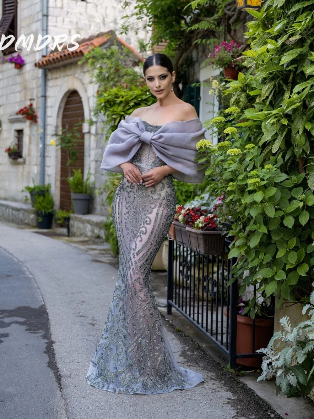 

Luxurious 3D flower Prom Dress 2025 Graceful Off-shoulder Evening Dress Charming Sequined Floor-Length Gown Customized