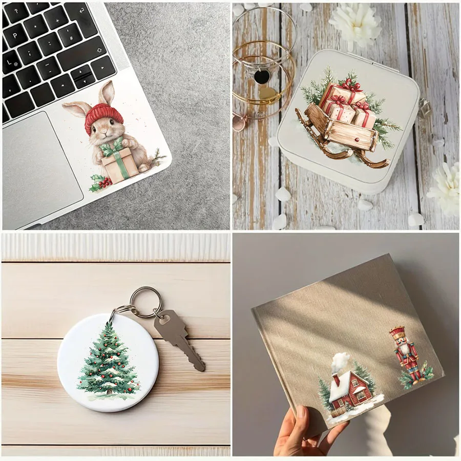 3 Stück rustikal rot grün Weihnachten UV DTF Glas Tasse Wrap Transfer Aufkleber Tassen Grußkarten Winter Weihnachtsbaum Ornament Home Decor – Detail 10