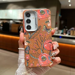Red Flower Case For Samsung Galaxy A55 A54 5G A35 A25 A15 A16 A52 A53 A14 A34 S20 S21 FE S22 S23 S24 Ultra Leather Texture Cover