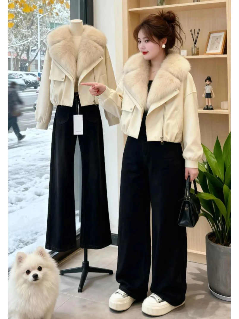 

Sli Thiened ort Cotton Jaet Women's Winter Outerwear Loose Casual Parka Coat with Fur Collar Korean Version