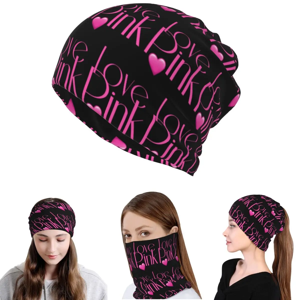 

Love Pink Bandana Neck Cover Mask Scarf Multi-use Balaclava Beanies Hat Unisex Adult Breathable