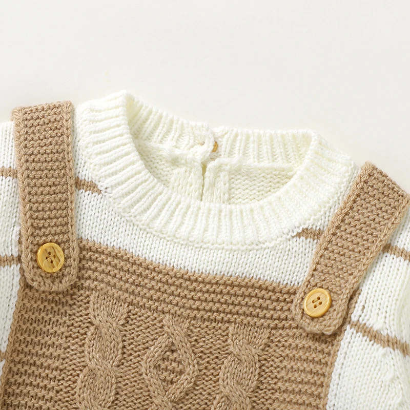 Newborn Baby Romper Knit Infant Boy Girl Jumpsuit Long Sleeve Autumn Children Kid Clothing 0-18M Fashion Striped Overalls Spring