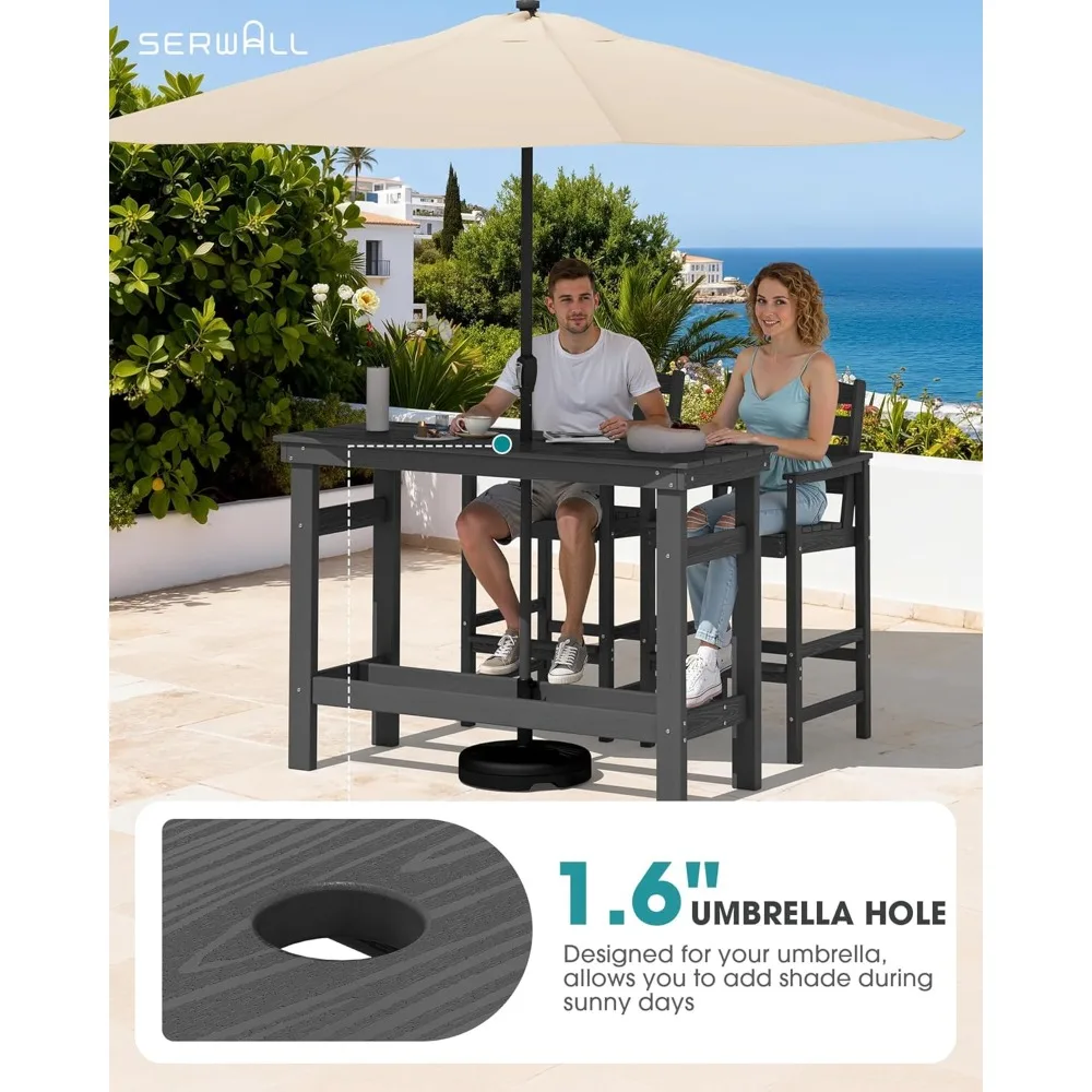 

Outdoor Bar Set - 4 Adirondack Bar Chairs & Bar Height Table with 1.6" Umbrella Hole, All-Weather HDPE Patio, Customized