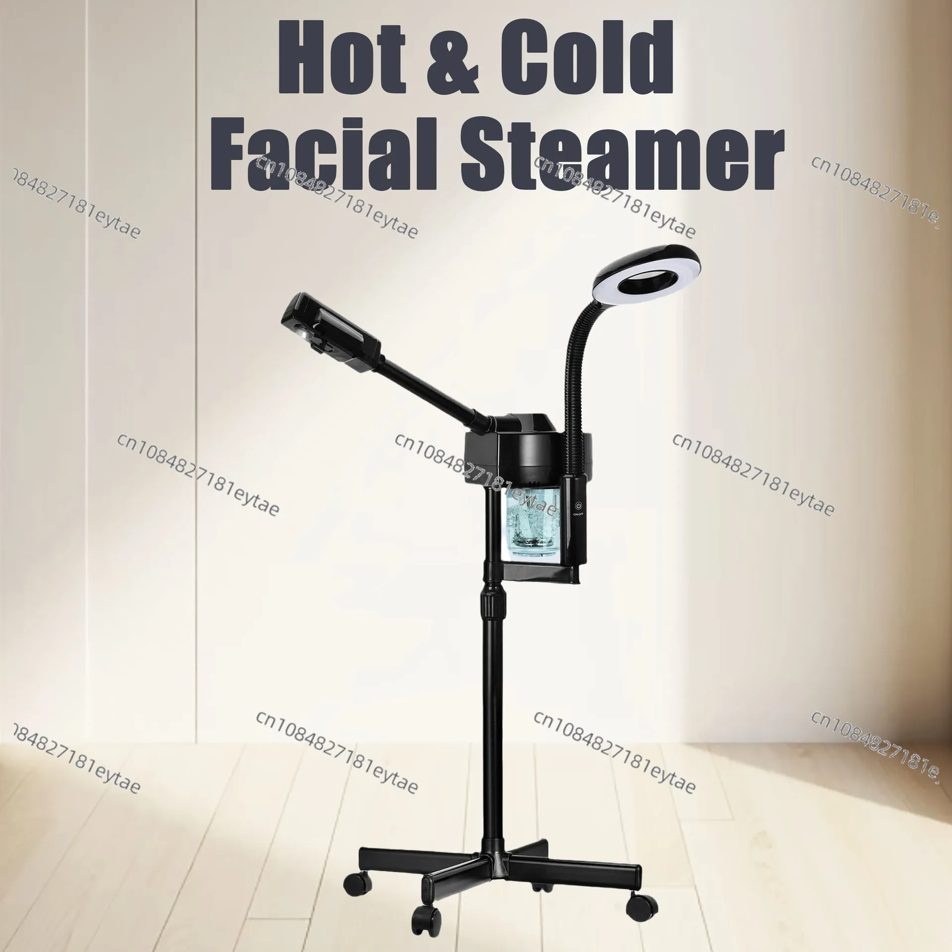 Black 2 in 1 Nano Steam Facial Steamer Magnifying Glass Hot Mist Spray for Beauty Salon