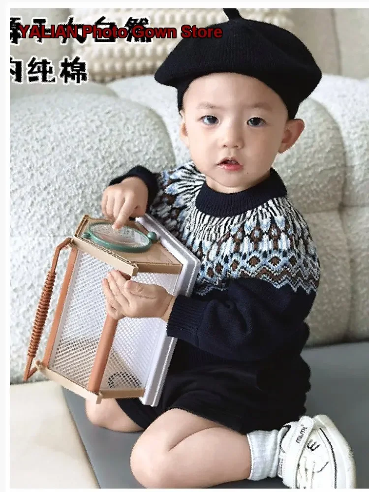Girls Round Neck British Style Comfortable Soft Autumn Winter Children's Cute Color Block Knit Coat Kids