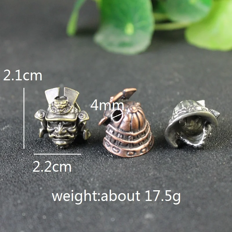 Brass Japanese Samurai General Helmet Handmade Knife Beads Paracord Woven Rope Lanyard Pendants DIY Accessories Outdoor Tool EDC view 2