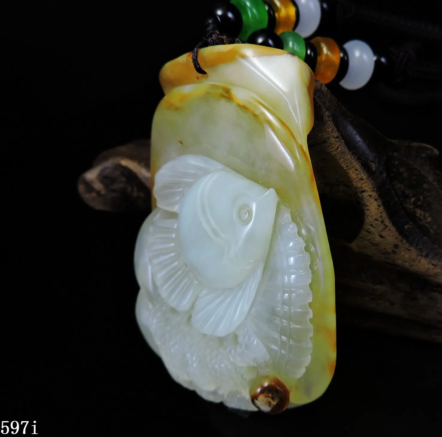 Jade Jewelry Natural Jade Pendant Necklace Hand-Carved angelfish&seashell Jadeite Necklace Pendant Gift No Treatment 597i