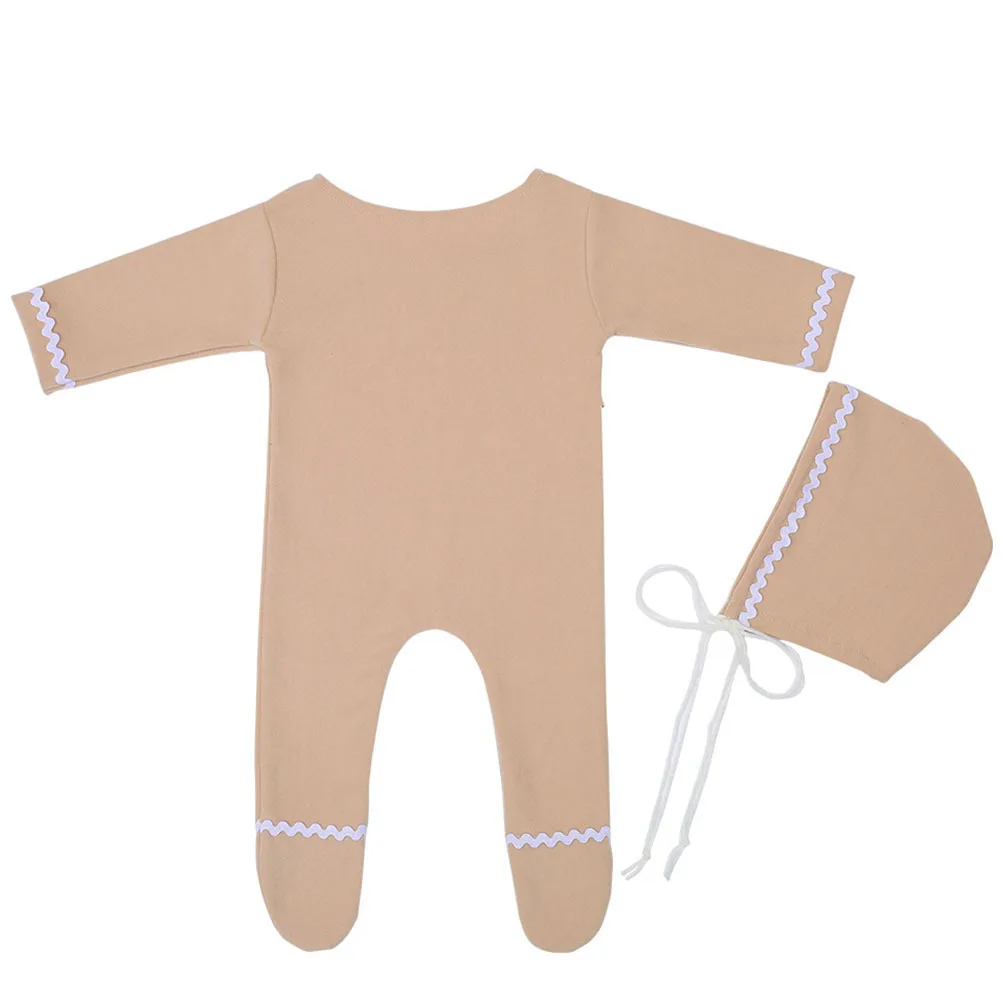 1Set Christmas Baby Boy Girl Long Sleeve Bodysuit with Hat Adorable Gingerbread Design Infant Footed Romper for Holiday Party