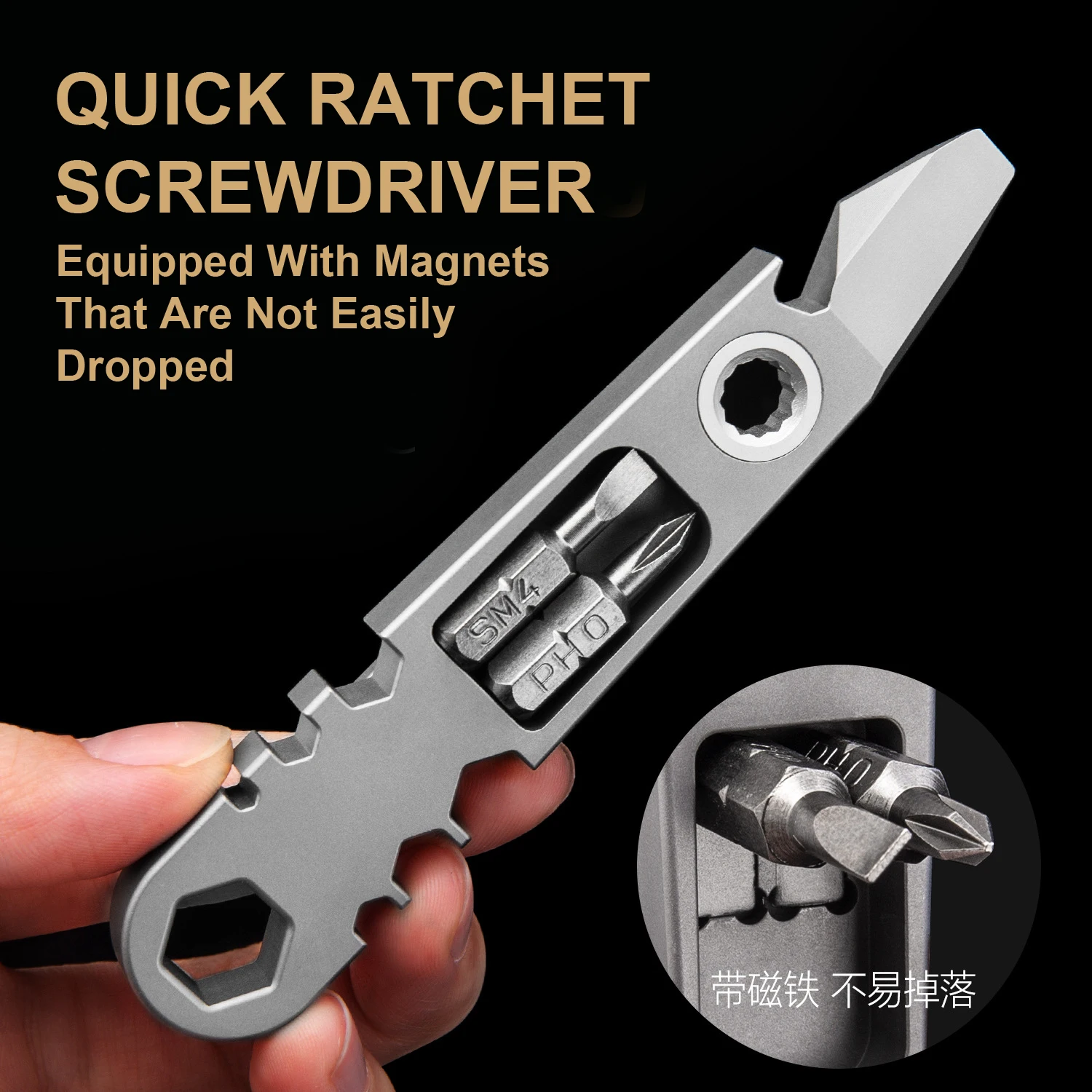 TC4 Titanium Alloy Multifunctional Quick Ratchet Wrench,Screwdriver,Bottle Opener, Outdoor Camping EDC Emergency Tools,A1267