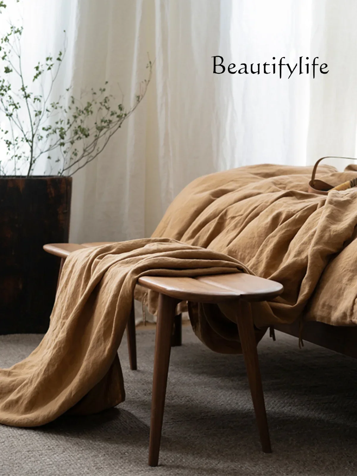 N17 South Style Bench Nordic Furniture Pure Full Black Walnut Solid Wood Dining Table Long Bench Cherrywood