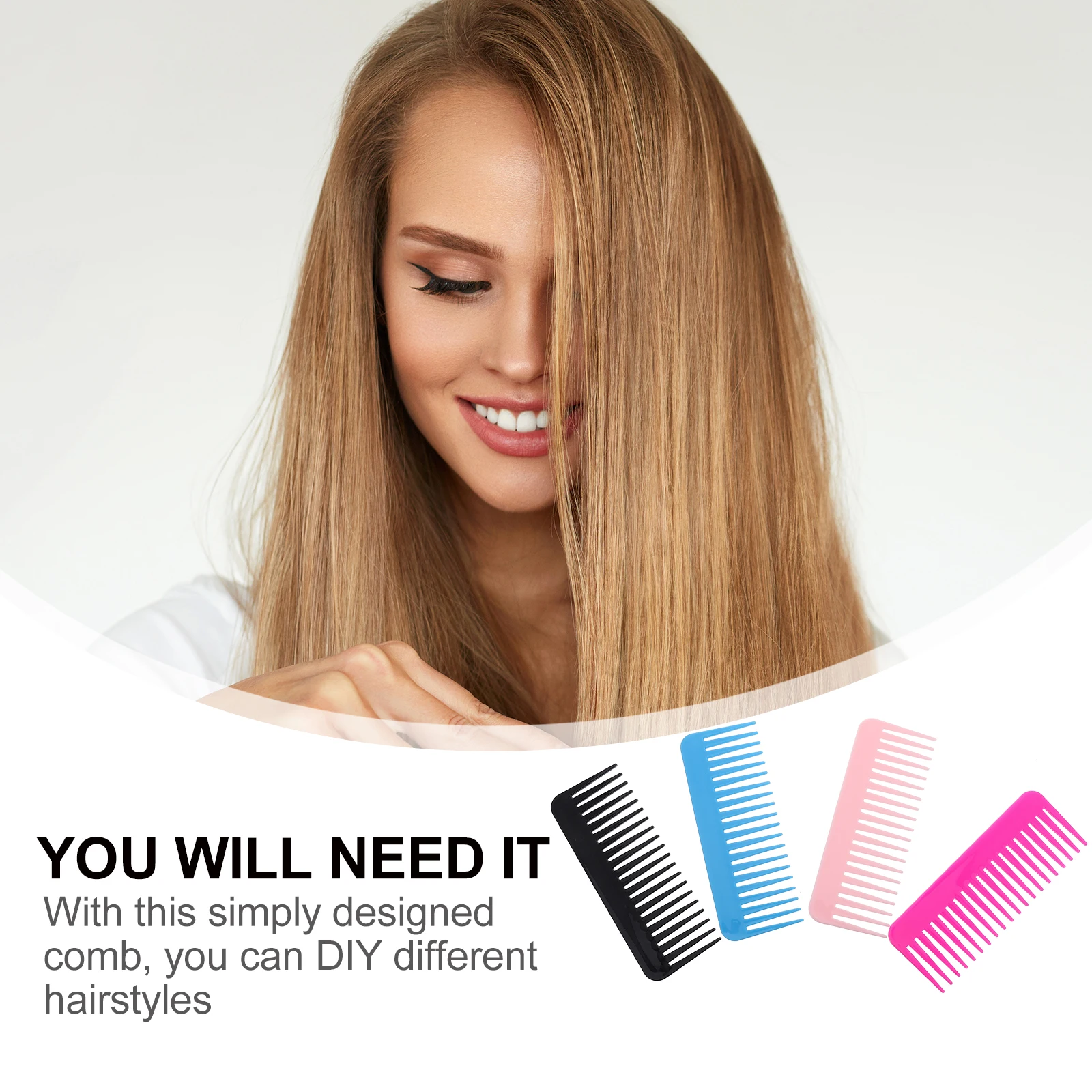 

4Pcs Hair Comb Professional Plastic Barber Styling Comb for Hairdressing Travel Salon Wide Tooth Detangle Haircut Tool