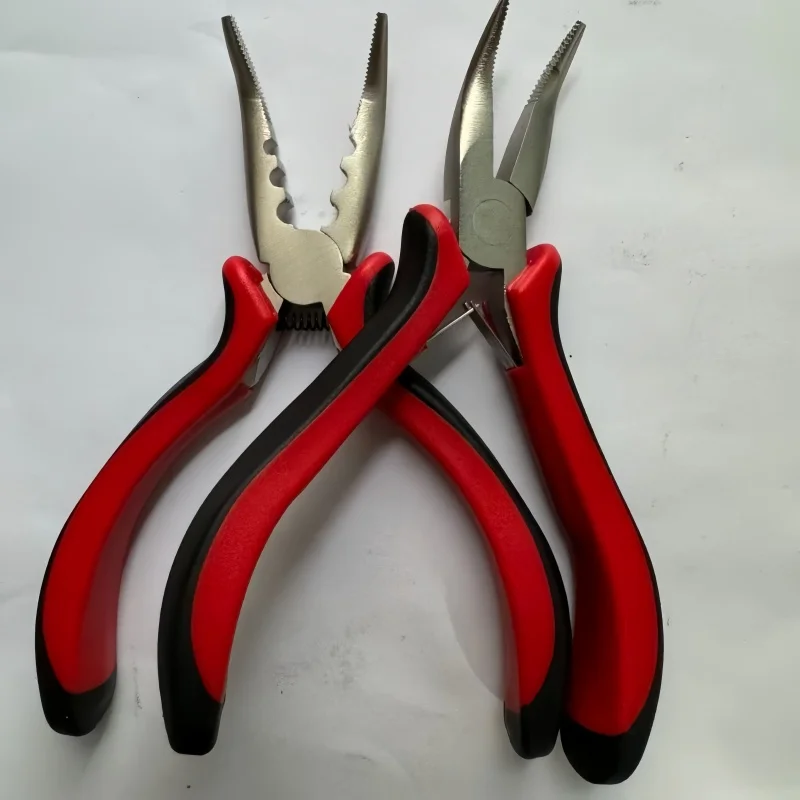 

3-Hole Nickel-Iron Alloy Pliers - Black-Red Handle Bent-Head Toothed Pliers for DIY Wig & Jewelry Crafting