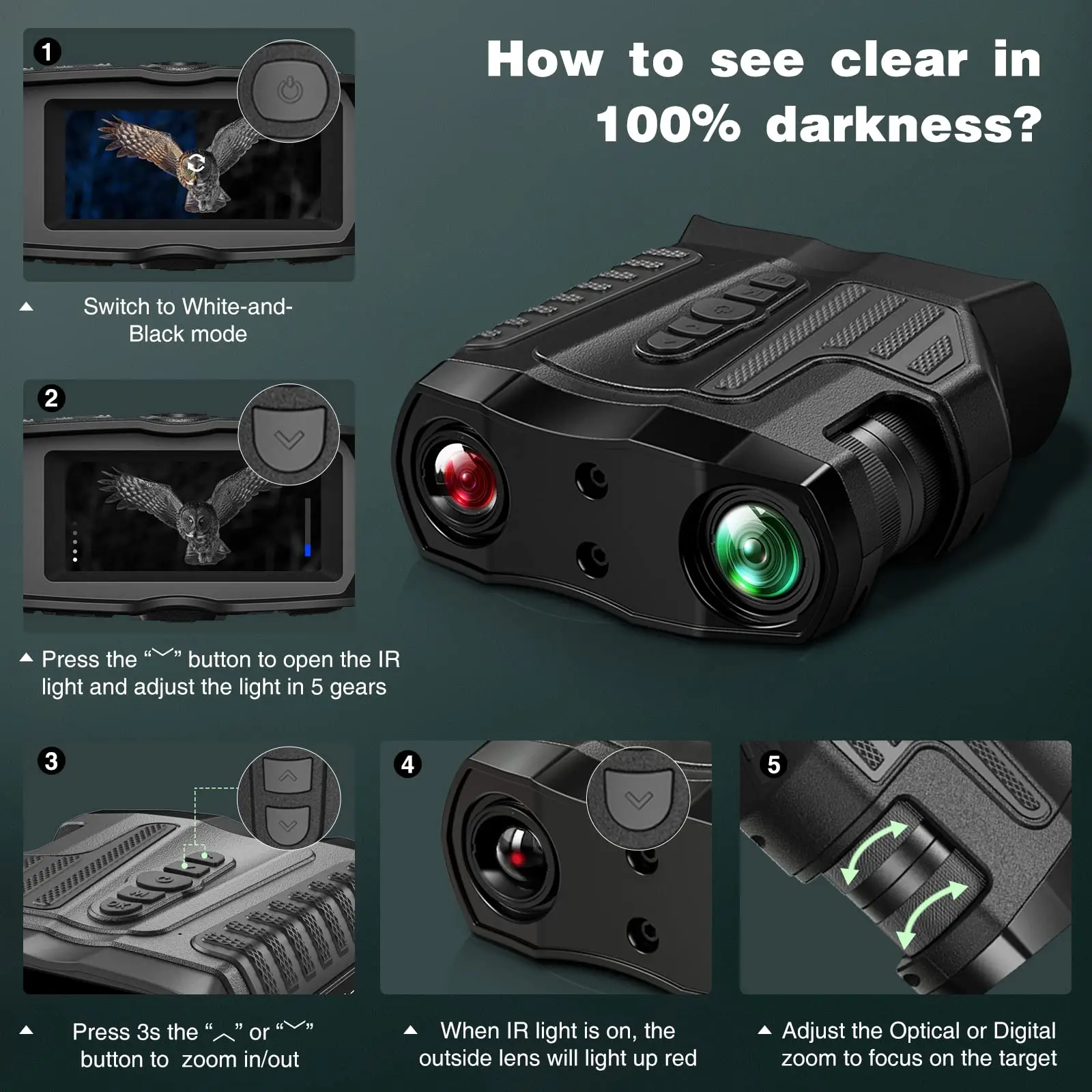 MidTen Night Vision Binoculars Goggles For Adults with IR 10x Optical Zoom 4000mAH Rechargeable Hunting Tactical Camping