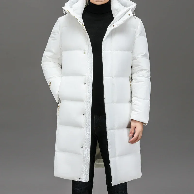 

YEAE Winter New White Duck Down Thick Black Gold Down Jacket Men's Medium and Long High-end Leisure Warm Hooded Coat Clothing