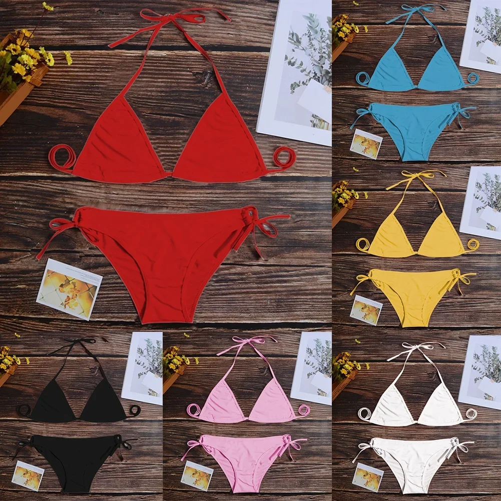 Vrouwen Sexy Zomer Bandage String Bikini Set Badpak Stijl Ademende Badmode Driepuntsband Lichtgewicht Dames Bikini Sets