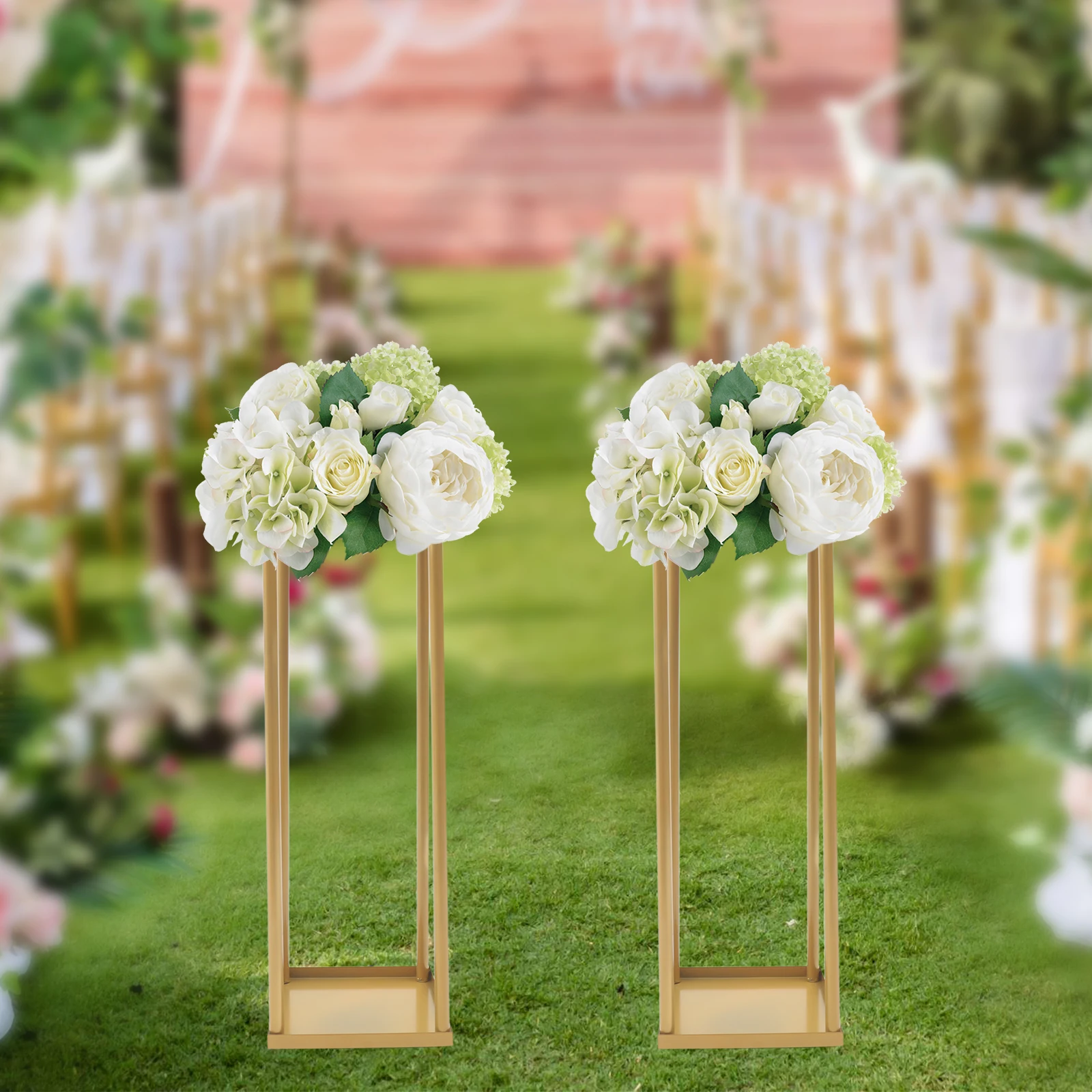 2PCS Wedding Arch Background Stand Golden Flower Stands Weddings Party Decoration and Easy Assembly