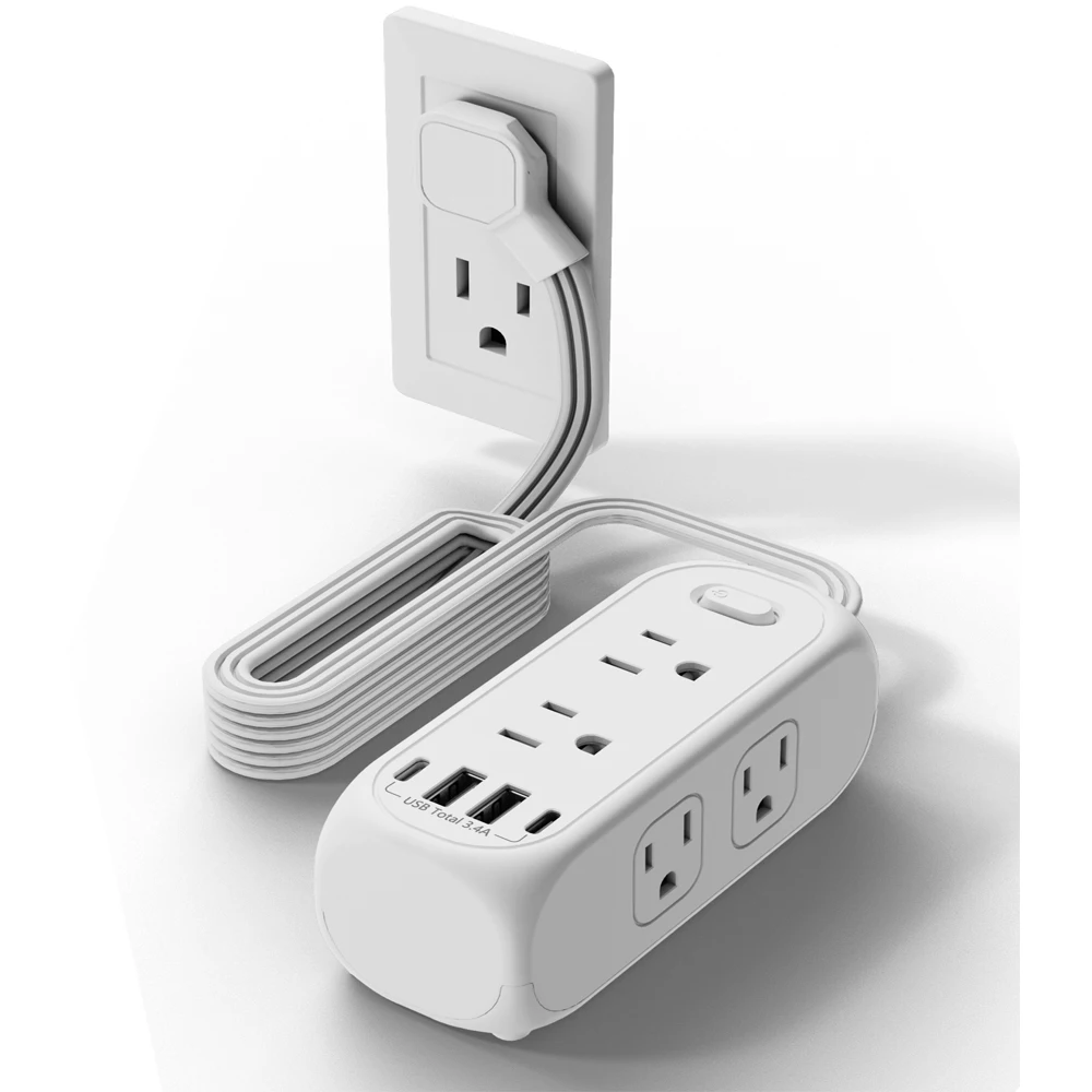 6 tomas de corriente de CA enchufe estadounidense cable de extensión de 1,5 m filtro de red de toma de corriente con 2 puertos USB-A 2 USB-C adaptador de carga