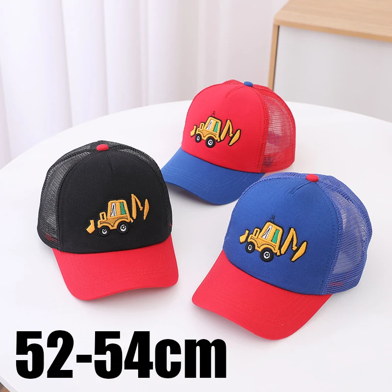 

Summer Cap for Children Boy Sun Hats 52-54cm Mesh Sun Cap Kids Cute Truck Excavator Car Embroidery