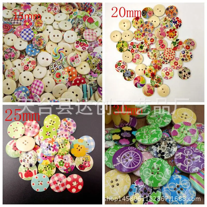 

15/20/25 m round wooden buttons pastoral painted printed wooden buttons DIY children's cartoon clothing shop