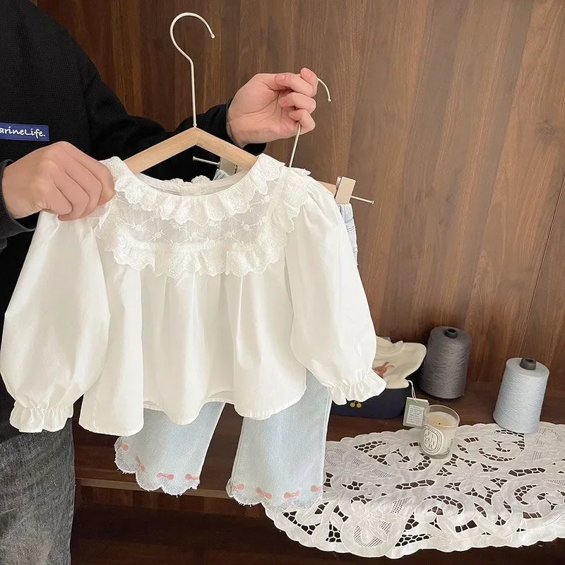 

Baby Girl Foreign Style Lace Shirt Baby Girl Children's Spring 2025 New Girls Pleated Skirt Doll Shirt Fashion