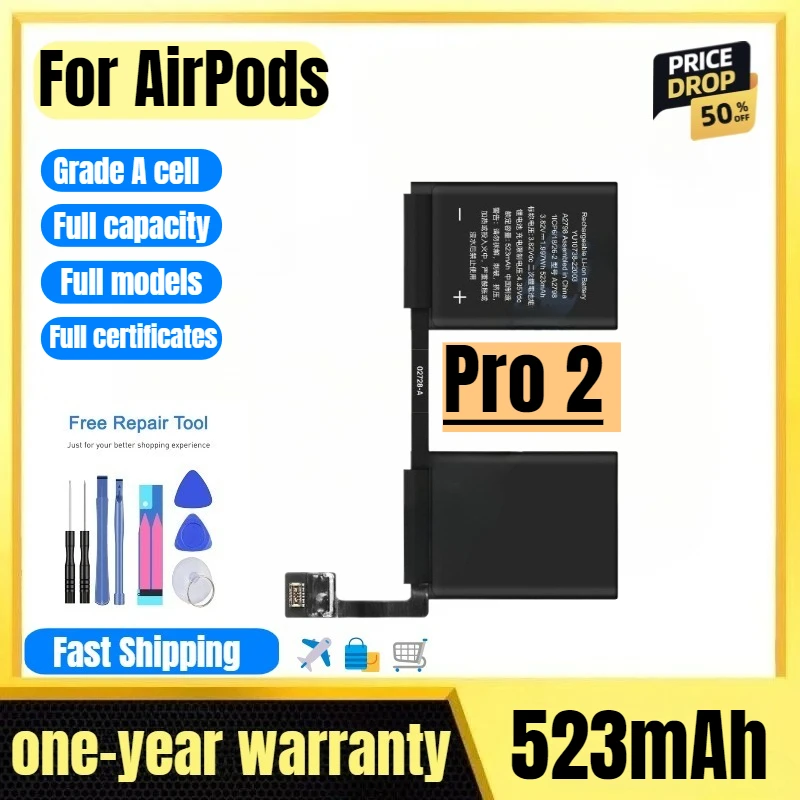 A2798 for AirPods Pro 2 Fifth Generation Earphone Charging Compartment Battery High Quality Replacement Bateria Grade A Cell