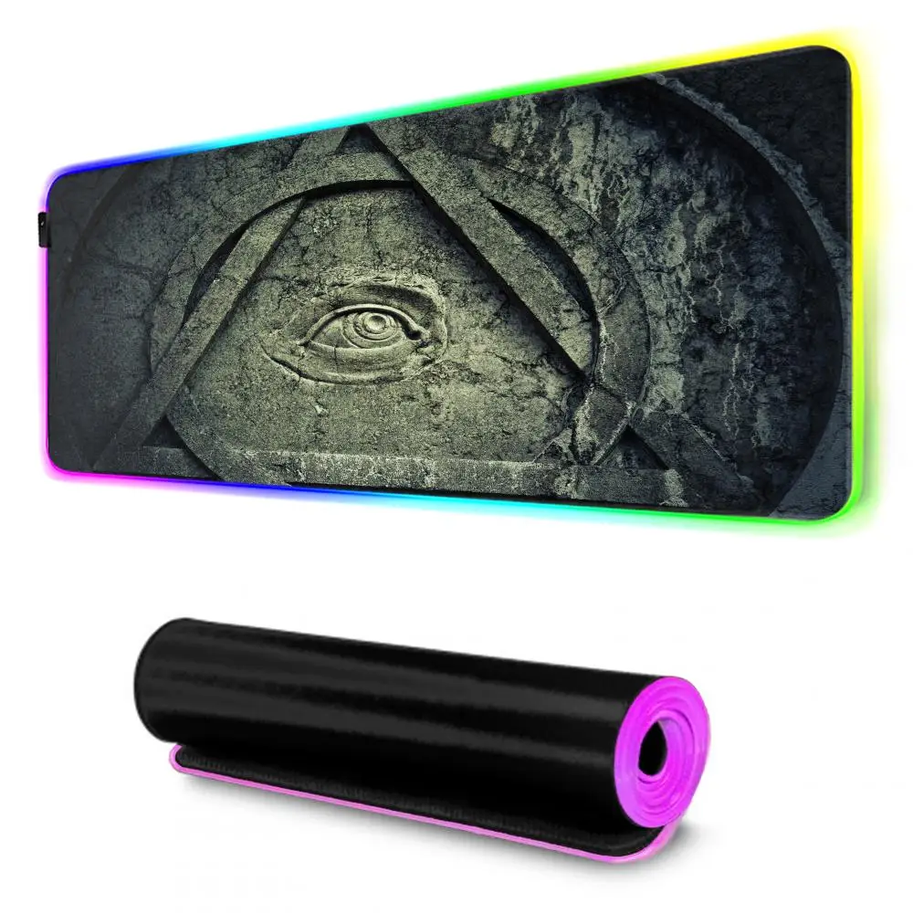 Pyramid Eye Symbol Mouse Pad Gamer Rgb Desk Mat Back Light Led Mousepad Setup Gaming Accessories Deskmat Big Mousepad Backlight