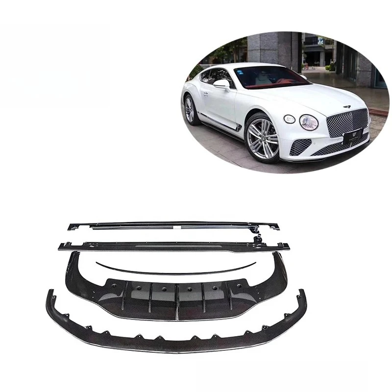 For 2020 Bentley Continental GT W12 100-year Limited Style Carbon Fiber Body Kit Front Bumper Lip Side Skirts Diffuser Spoiler