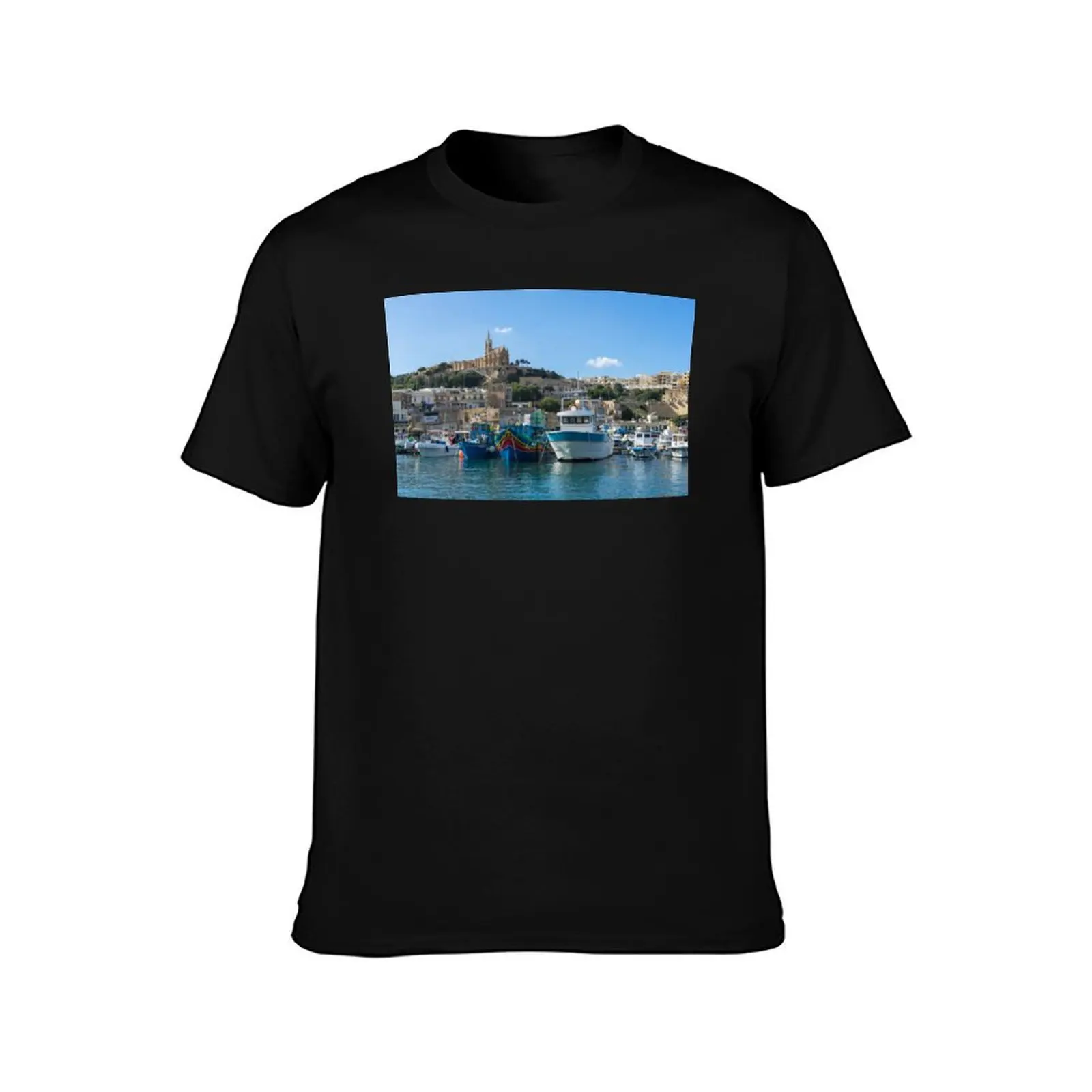 Cheerful Maltese - Traditional Fishing Boats at Gozos Mgarr Harbour T-Shirt Basic Lightweight Short Sleeve Tee