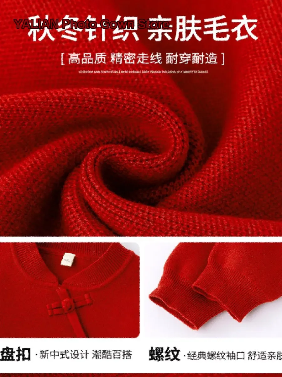 Girls Turtleneck Sweater Kids Winter Chinese Style Knit Top Solid Color Warm Older Kids