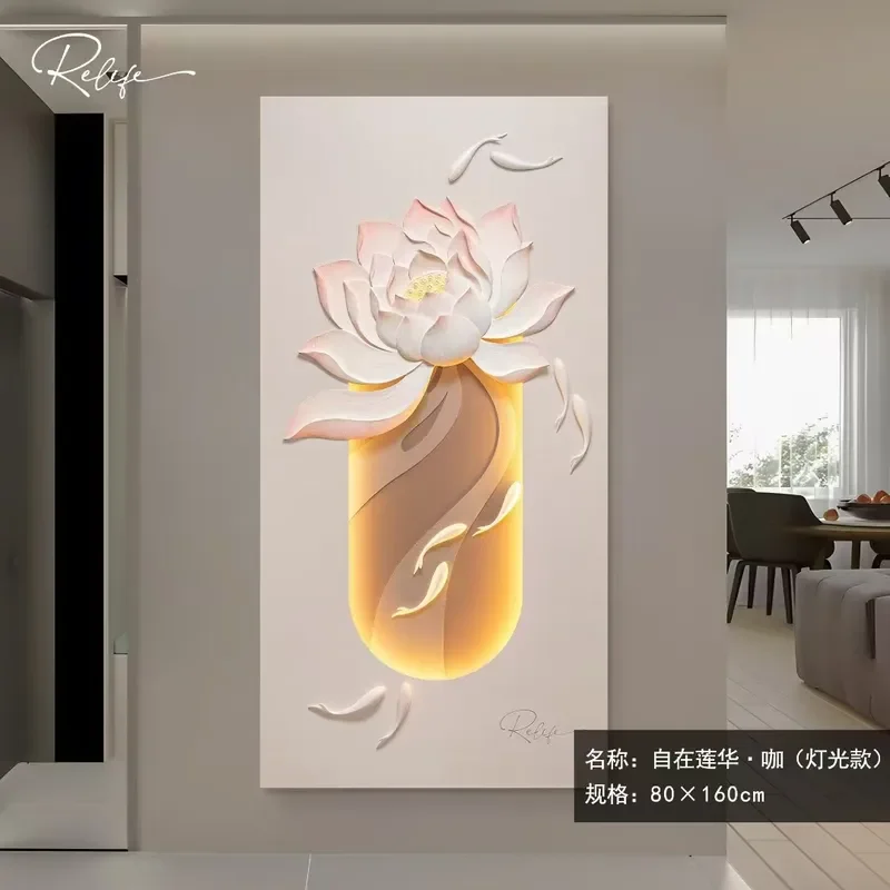 New Chinese Style 3D Relief Nine Fish Decorative Painting LED Light Wall Art for Porch Corridor Aisle Living Room Mural