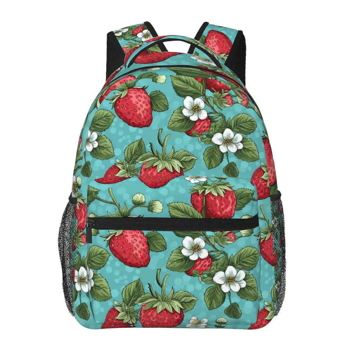 Beautiful Highly Stylized Strawberry With Flowers Backpacks Boys Girls Bookbag Students School Bags Travel Rucksack Shoulder Bag