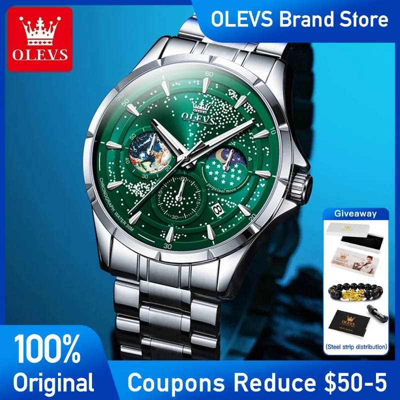

OLEVS 5538 Mens Watch Stainless steel Quartz Watch Starry Sky Dial Waterproof Luminous Men's Wristwatch Automatic Date Reloj