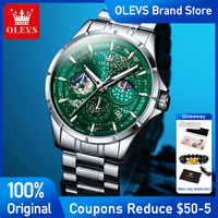 OLEVS 5538 Mens Watch Stainless steel Quartz Watch Starry Sky Dial Waterproof Luminous Men's Wristwatch Automatic Date Reloj