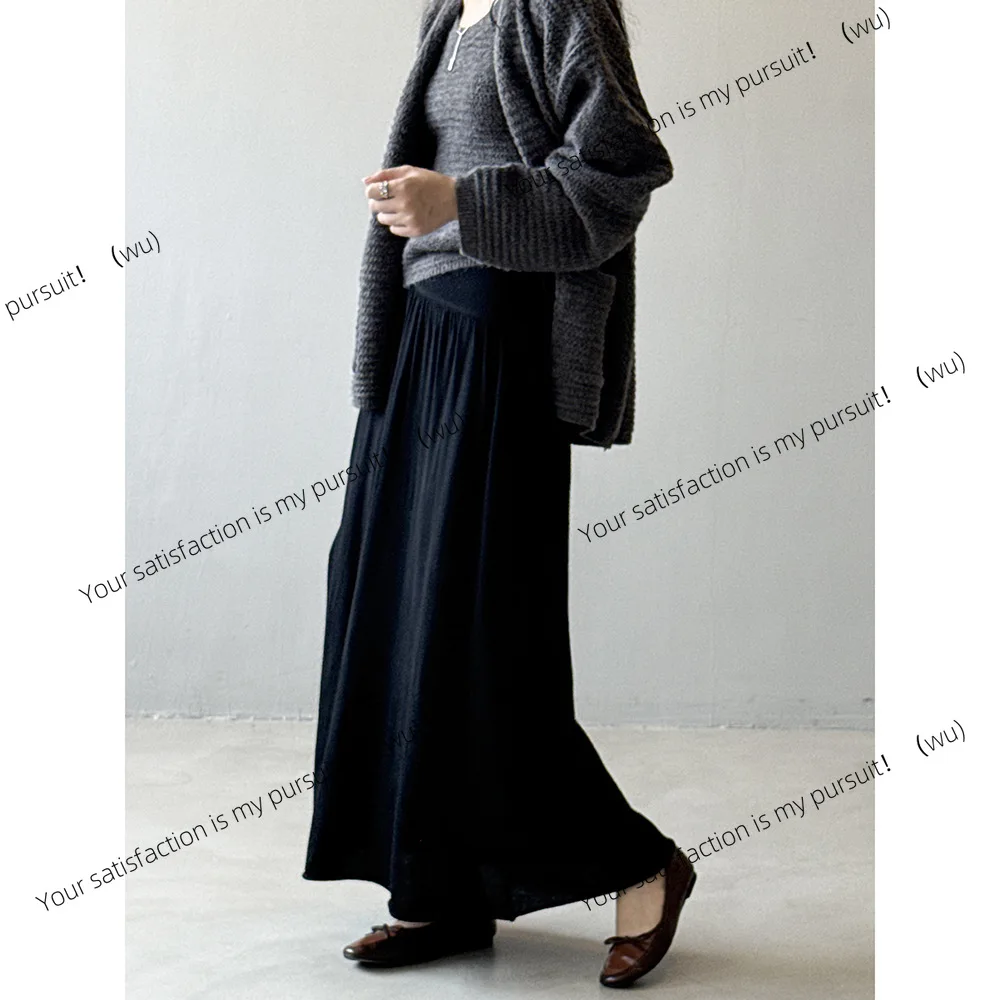 여성 가을 분위기를 위한 한국식 플리츠 하이웨이스트 니트 스커트는 얇고 드레이프합니다