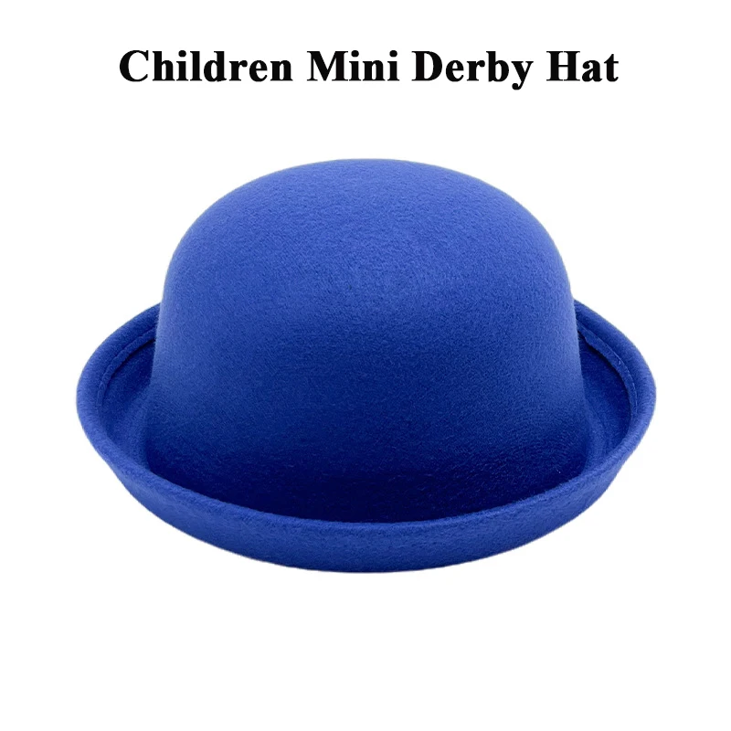 Kids Round Top Bowler Hat Imitation Wool Felt Roll Brim Multi Solid Color Children Party Costume Mini Derby Cap