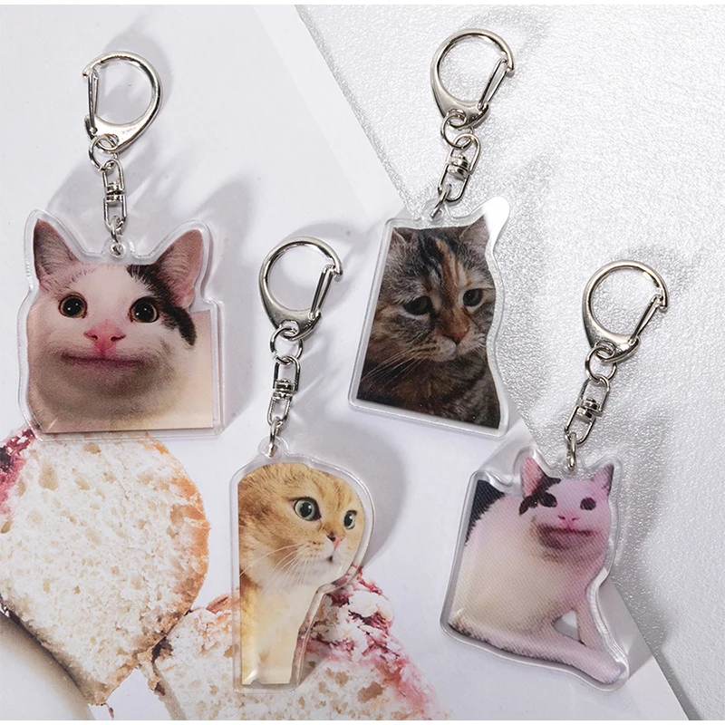 Funny Cat Memes Series Keychain Student Gift Bag Lanyard Women's Bag Pendant Keychain Cute Things Cheap Gift For Best Friends